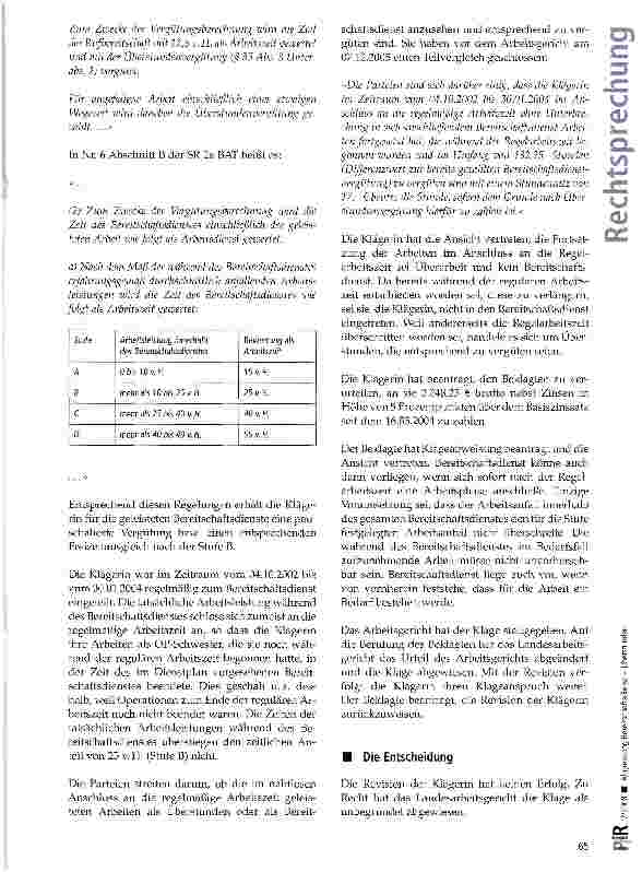Vorschauseite 2: Abgrenzung Bereitschaftsdienst -Überstunden