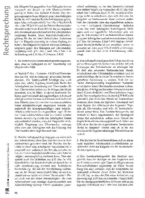 Vorschauseite 3: Abgrenzung Bereitschaftsdienst -Überstunden