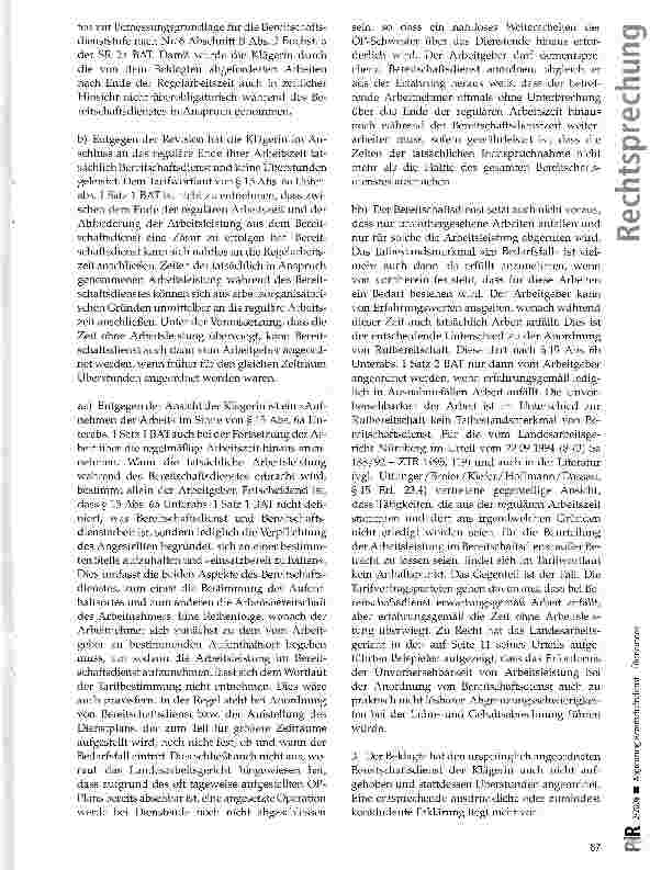 Vorschauseite 4: Abgrenzung Bereitschaftsdienst -Überstunden