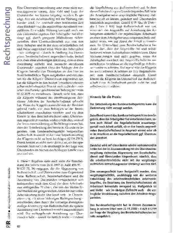 Vorschauseite 5: Abgrenzung Bereitschaftsdienst -Überstunden