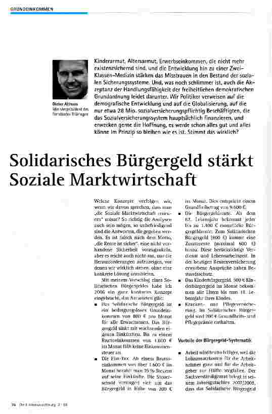 Vorschauseite 1: Solidarisches Bürgergeld stärkt Soziale Marktwirtschaft