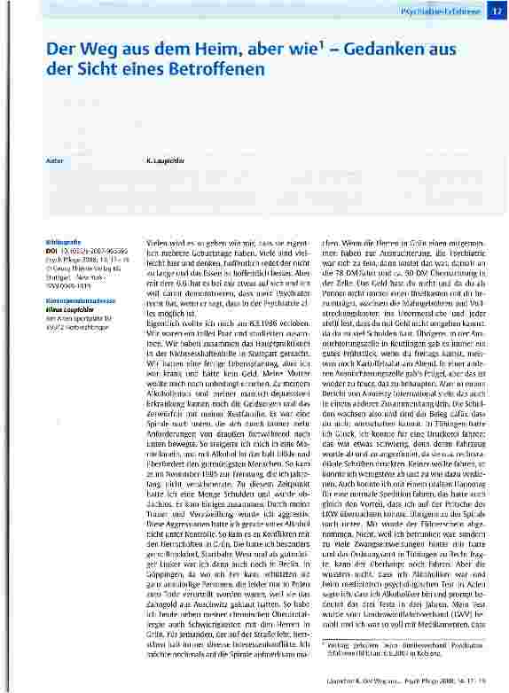 Vorschauseite 1: Der Weg aus dem Heim, aber wie - Gedanken aus der Sicht eines Betroffenen