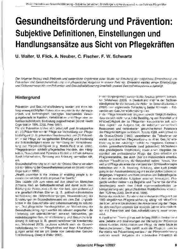 Vorschauseite 1: Gesundheitsförderung und Prävention:Subjektive Definitionen, Einstellungen und Handlungsansätze aus Sicht von Pflegekräften