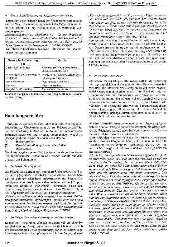 Vorschauseite 4: Gesundheitsförderung und Prävention:Subjektive Definitionen, Einstellungen und Handlungsansätze aus Sicht von Pflegekräften