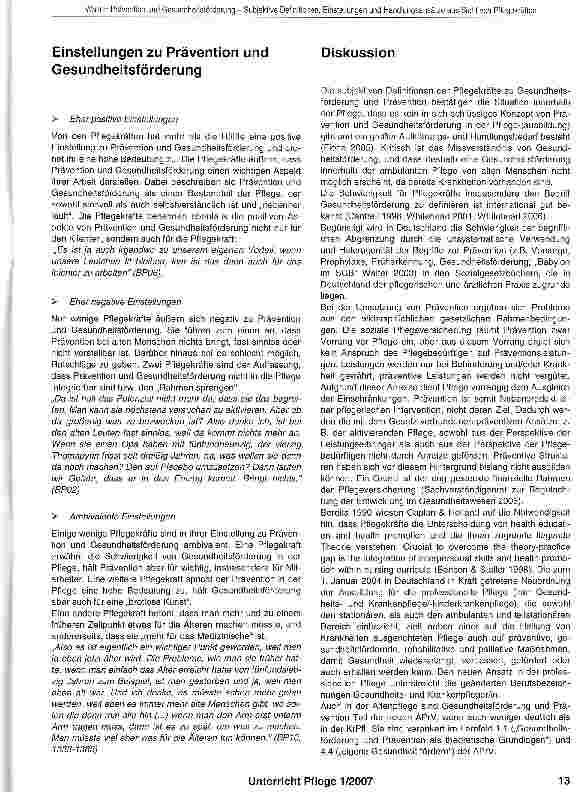 Vorschauseite 5: Gesundheitsförderung und Prävention:Subjektive Definitionen, Einstellungen und Handlungsansätze aus Sicht von Pflegekräften
