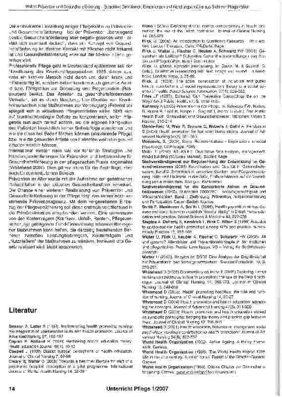 Vorschauseite 6: Gesundheitsförderung und Prävention:Subjektive Definitionen, Einstellungen und Handlungsansätze aus Sicht von Pflegekräften