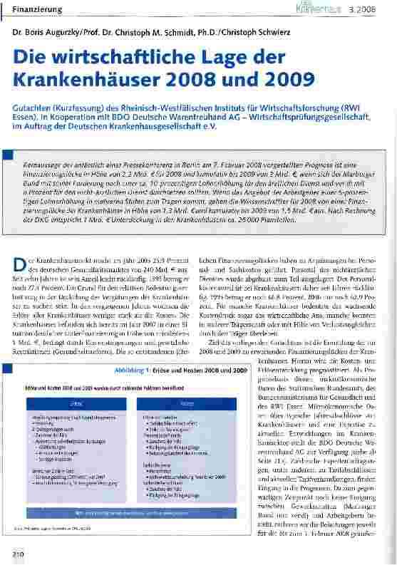 Vorschauseite 1: Die wirtschaftliche Lage der Krankenhäuser 2008 und 2009
