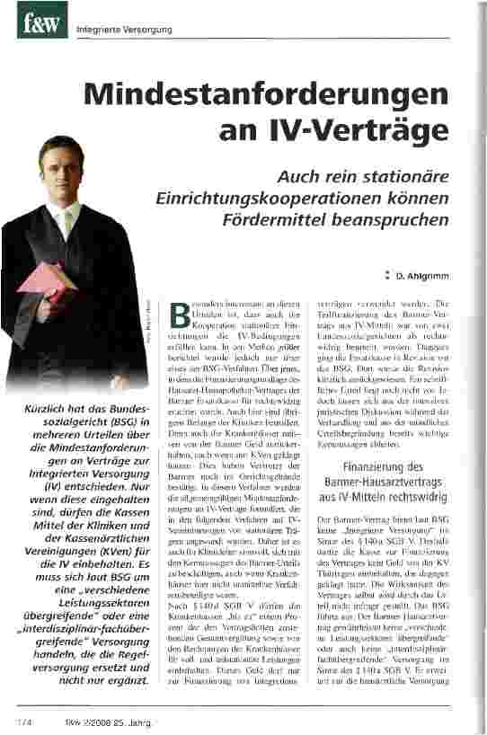 Vorschauseite 1: Mindestanforderungen an IV-Verträge