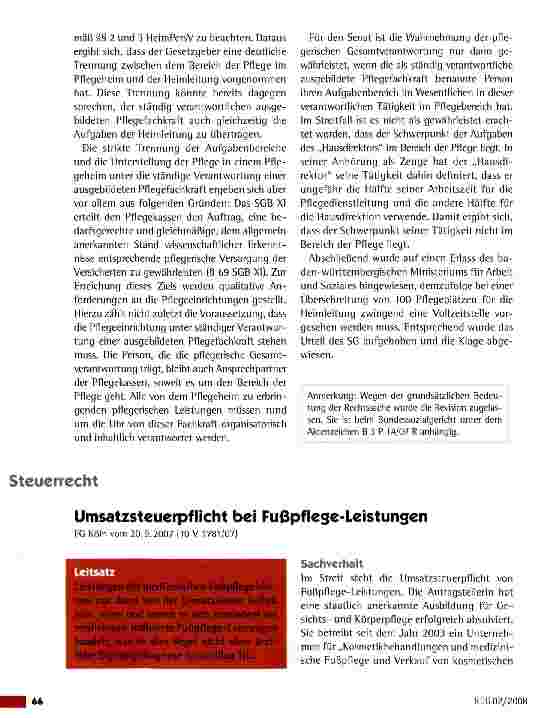 Vorschauseite 1: Umsatzsteuerpflicht bei Fußpflege-Leistungen