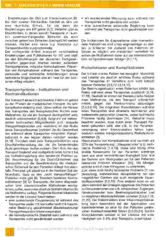 Vorschauseite 2: Innerklinische Transporte von kritisch kranken Patienten: Eine besondere Herausforderung in der klinischen Versorgung