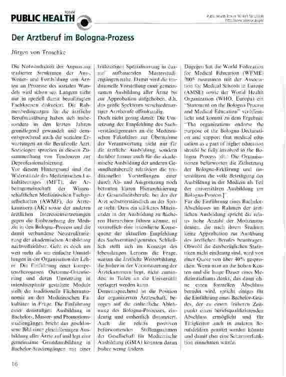 Vorschauseite 1: Der Arztberuf im Bologna-Prozess