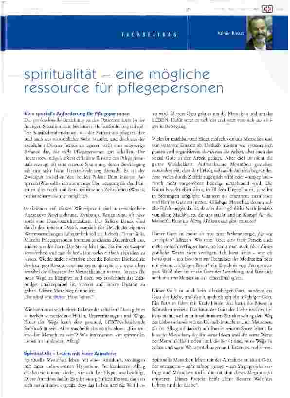 Vorschauseite 1: Spiritualität - eine mögliche ressource für pflegepersonen