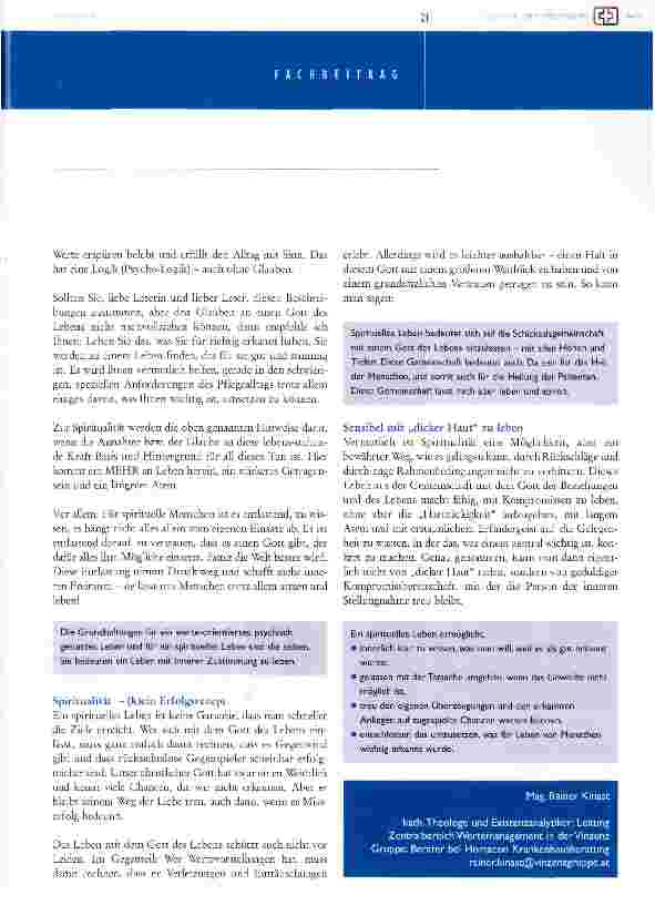 Vorschauseite 5: Spiritualität - eine mögliche ressource für pflegepersonen