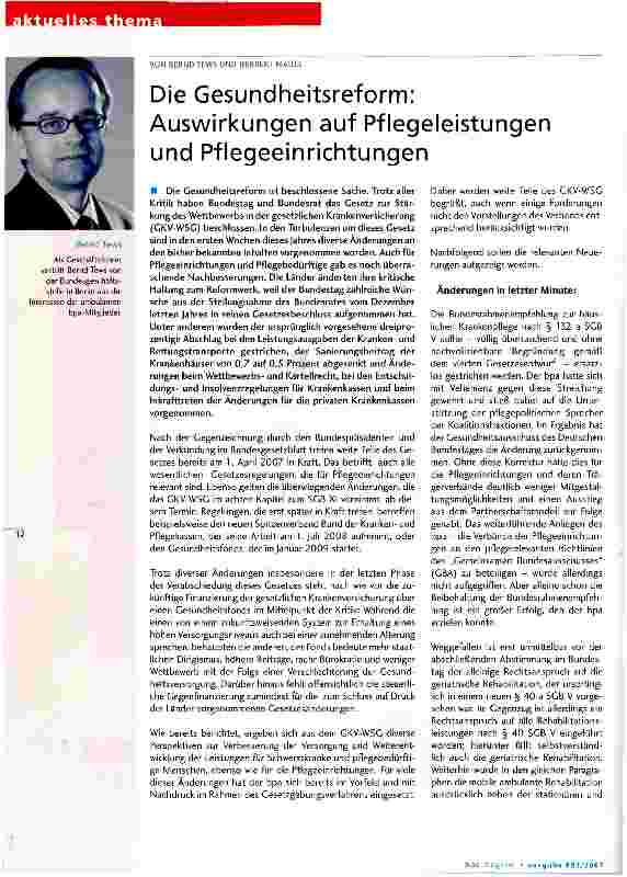 Vorschauseite 1: Die Gesundheitsreform: Auswirkungen auf Pflegeleistungen und Pflegeeinrichtungen