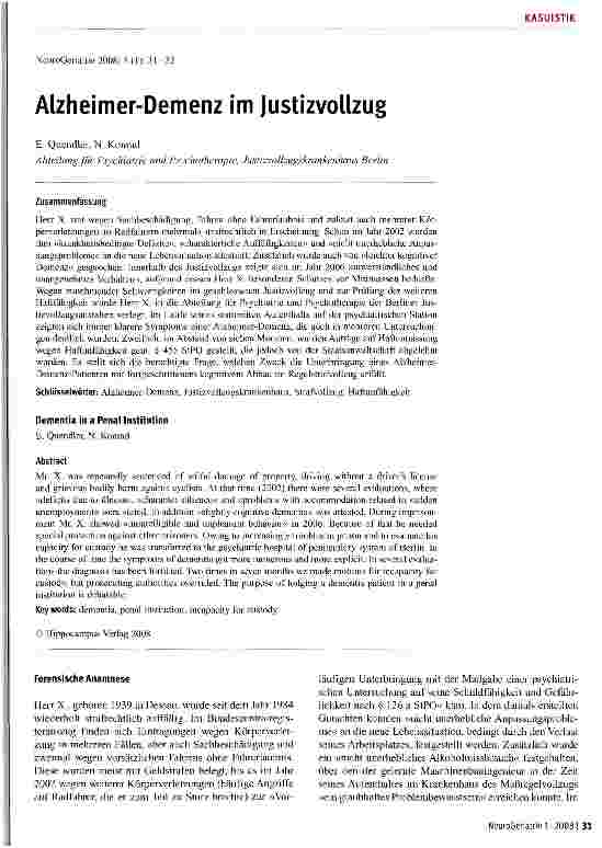 Vorschauseite 1: Alzheimer-Demenz im Justizvollzug