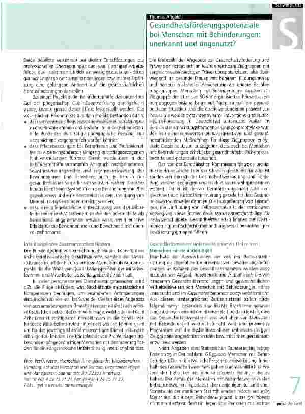 Vorschauseite 1: Gesundheitsförderungspotenziale bei Menschen mit Behinderungen: unerkannt und ungenutzt?