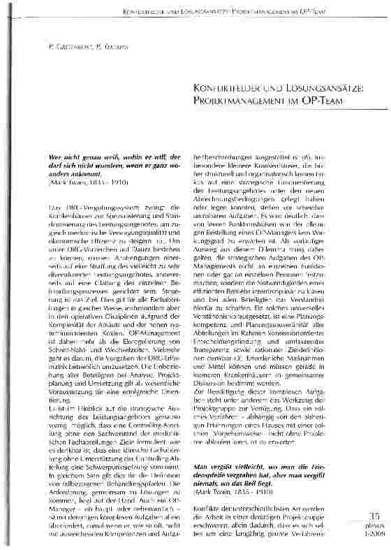 Vorschauseite 1: KONFLIKTFELDER UND LÖSUNGSANSÄTZE: PROJEKTMANAGEMENT IM OP-TEAM