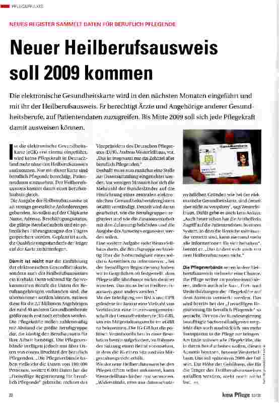 Vorschauseite 1: Neuer Heilberufsausweis soll 2009 kommen