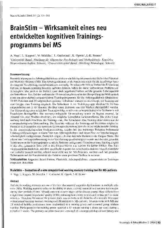 Vorschauseite 1: BrainStim - Wirksamkeit eines neu entwickelten kognitiven Trainingsprogramms bei MS