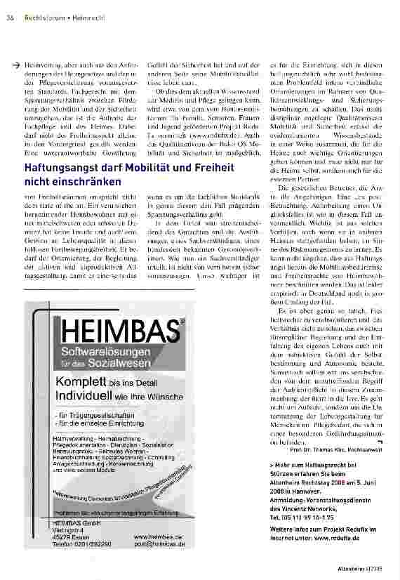 Vorschauseite 2: Das Urteil-Heime müssen mobile Bewohner mit RoLLstuhL nicht übervorsichtig betreuen