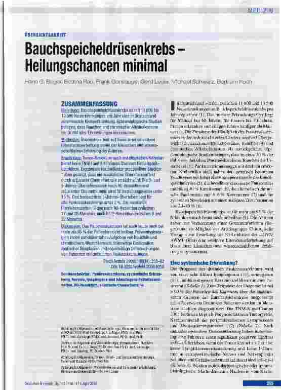 Vorschauseite 1: Bauchspeicheldrüsenkrebs -Heilungschancen minimal