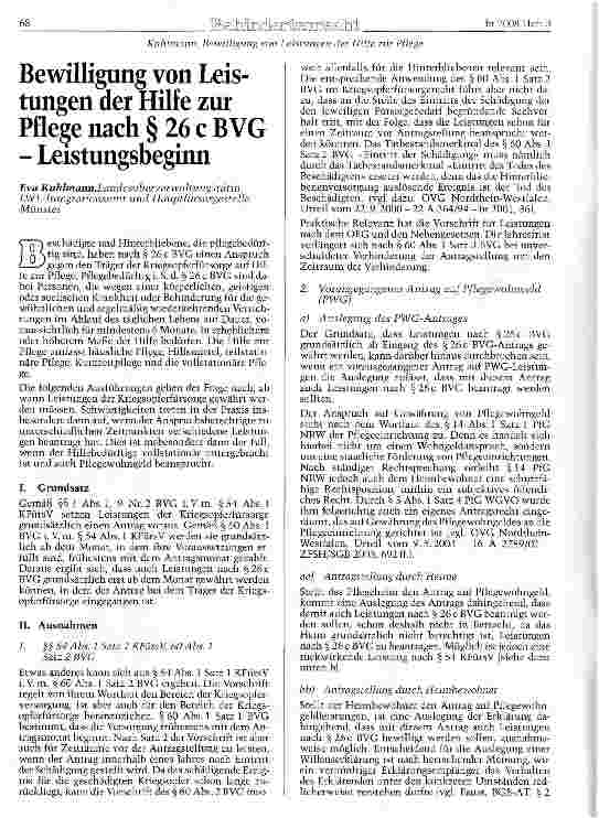 Vorschauseite 1: Bewilligung von Leistungen der Hilfe zur Pflege nach § 26 c BVG -Leistungsbeginn