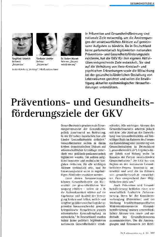 Vorschauseite 1: Präventionsund Gesundheitsförderungsziele der GKV