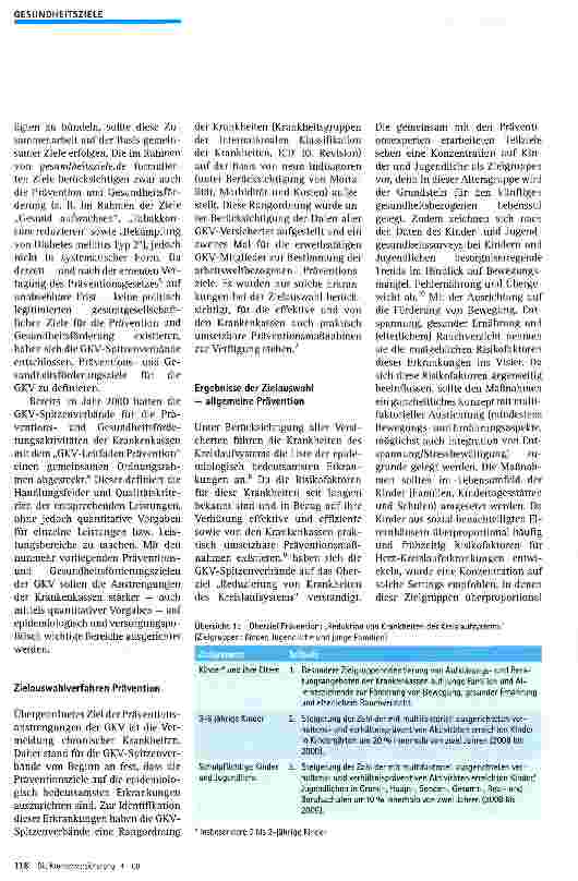 Vorschauseite 2: Präventionsund Gesundheitsförderungsziele der GKV
