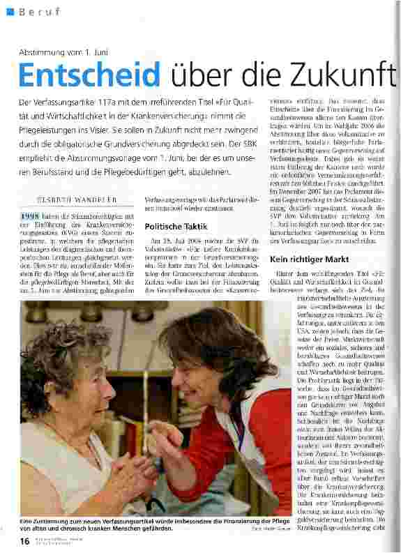 Vorschauseite 1: Entscheid über die Zukunft der Pflege