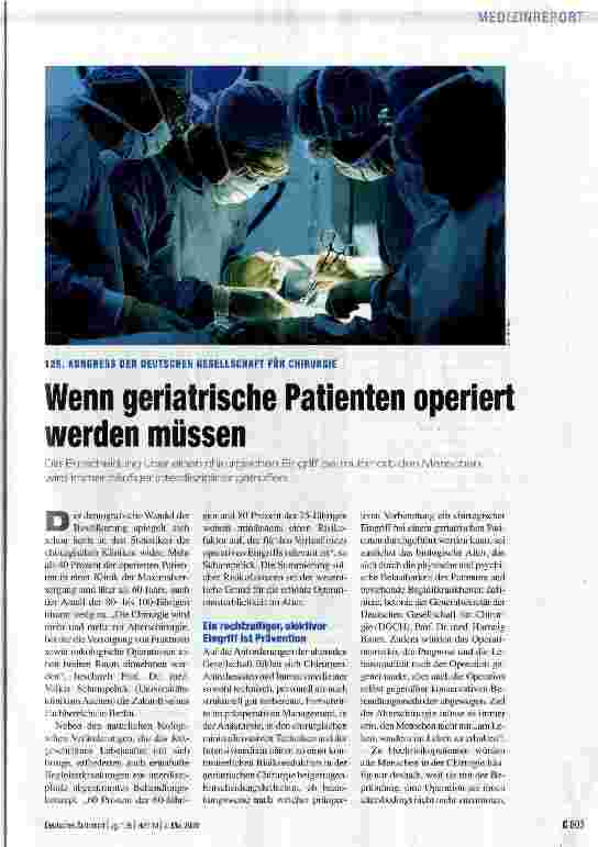 Vorschauseite 1: Wenn geriatrische Patienten operiert werden müssen