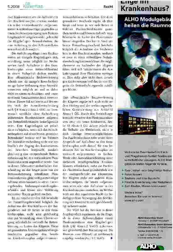 Vorschauseite 3: Konkurrentenklage in der Krankenhausplanung