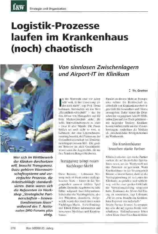 Vorschauseite 1: Logistik-Prozesse laufen im Krankenhaus (noch) chaotisch