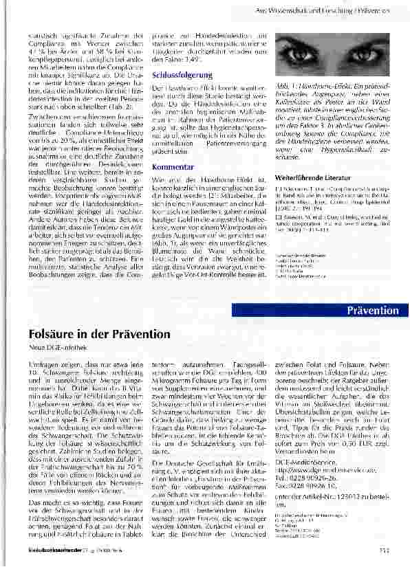Vorschauseite 2: Beobachtung führt zu verbesserter Compliance bei der Händehygiene: Der so genannte „Hawthorne-Effekt
