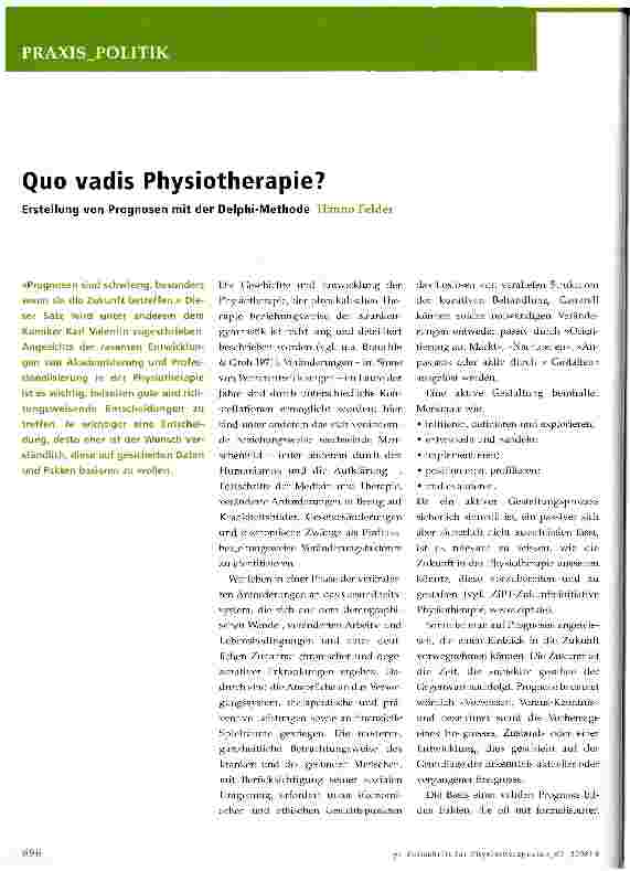 Vorschauseite 1: Quo vadis Physiotherapie?- Erstellung von Prognosen mit der Delphi-Methode