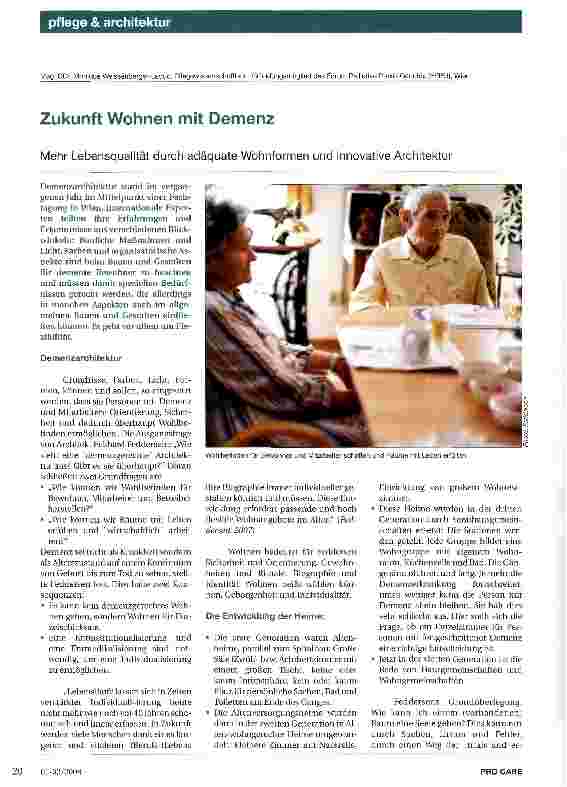 Vorschauseite 1: Zukunft Wohnen mit Demenz- Mehr Lebensqualität durch adäquate Wohnformen und innovative Architektur
