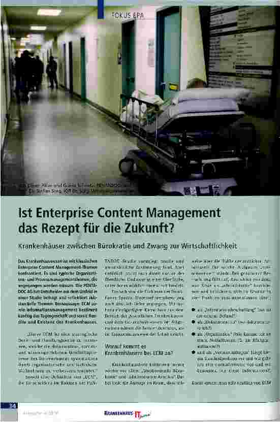 Vorschauseite 1: Ist Enterprise Content Management das Rezept für die Zukunft? Krankenhäuser zwischen Bürokratie und Zwang zur Wirtschaftlichkeit