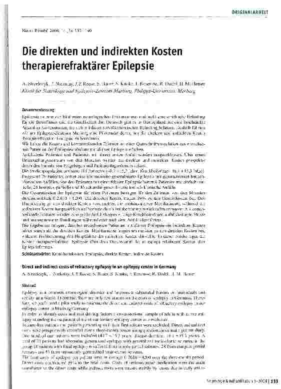 Vorschauseite 1: Die direkten und indirekten Kosten therapierefraktärer Epilepsie