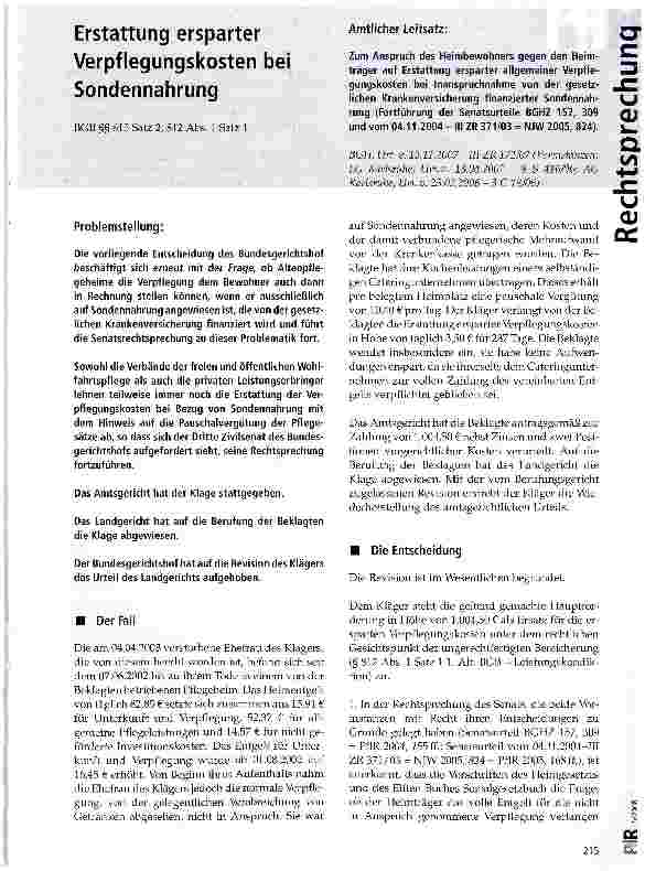 Vorschauseite 1: Erstattung ersparter Verpflegungskosten bei Sondennahrung