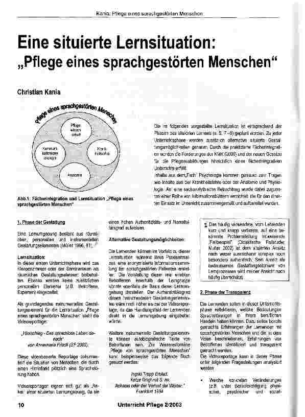Vorschauseite 1: Eine situierte Lernsituation: „Pflege eines sprachgestörten Menschen