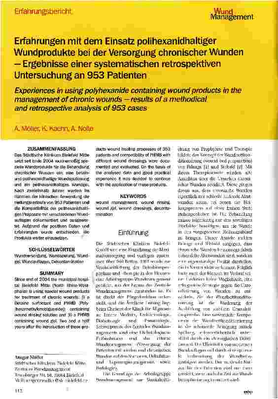 Vorschauseite 1: Erfahrungen mit dem Einsatz polihexanidhaltiger Wundprodukte bei der Versorgung chronischer Wunden — Ergebnisse einer systematischen retrospektiven Untersuchung an 953 Patienten