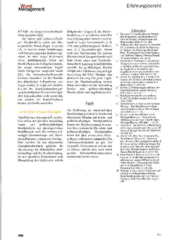 Vorschauseite 6: Erfahrungen mit dem Einsatz polihexanidhaltiger Wundprodukte bei der Versorgung chronischer Wunden — Ergebnisse einer systematischen retrospektiven Untersuchung an 953 Patienten
