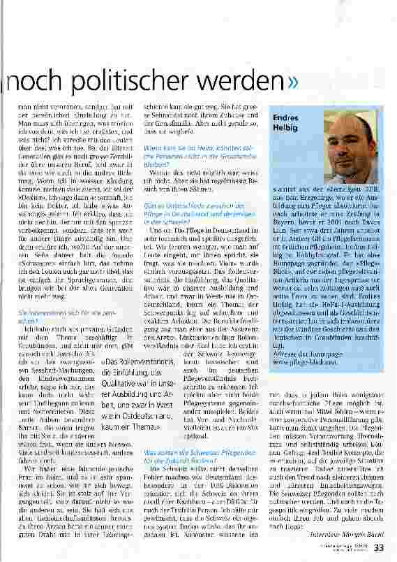 Vorschauseite 2: Die Schweizer Pflegenden sollten noch politischer werden
