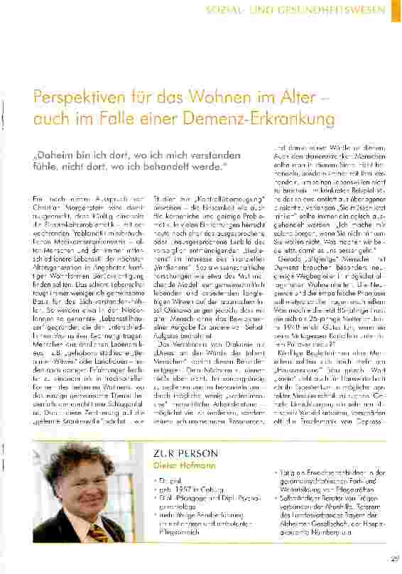 Vorschauseite 1: Perspektiven für das Wohnen im Alter -auch im Falle einer Demenz-Erkrankung