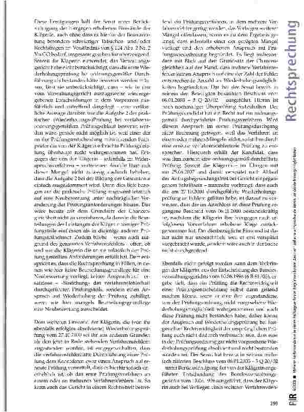 Vorschauseite 5: Mehrere Verfahrensfehler in einem Prüfungsverfahren begründen keinen Anspruch auf eine entsprechende Anzahl an Wiederholungsmöglichkeiten