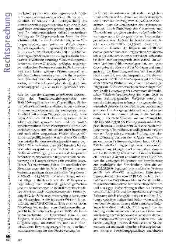 Vorschauseite 6: Mehrere Verfahrensfehler in einem Prüfungsverfahren begründen keinen Anspruch auf eine entsprechende Anzahl an Wiederholungsmöglichkeiten