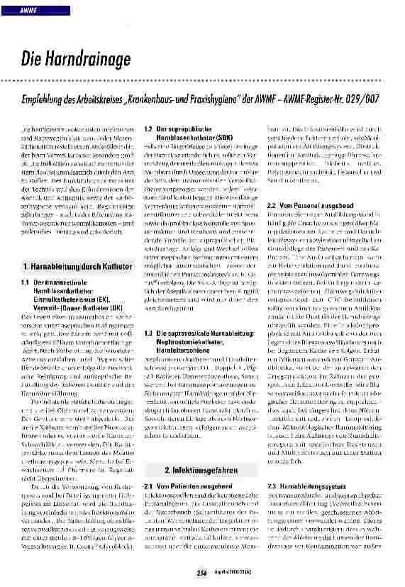 Vorschauseite 1: Die Harndrainage Empfehlung des Arbeitskreises „Krankenhausund Praxishygiene derAWMF - AWMF-Register-Nr. 029/007