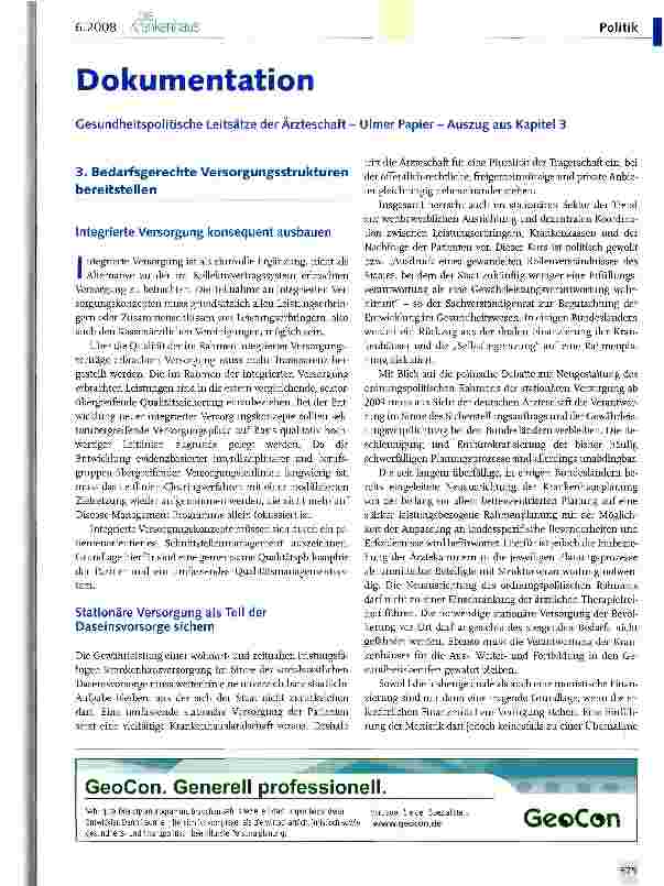 Vorschauseite 1: Dokumentation Gesundheitspolitische Leitsätze der Ärzteschaft - Ulmer Papier - Auszug aus Kapitel 3