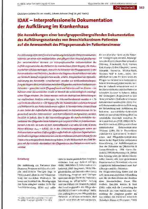 Vorschauseite 1: IDAK-Interprofessionelle Dokumentation der Aufklärung im Krankenhaus-Die Auswirkungen einer berufgruppenubergreifenden Dokumentation des Aufklärungszustandes von Bronchialkarzinom…