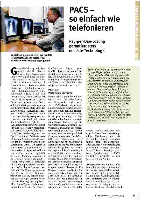 Vorschauseite 1: PACS-so einfach wie telefonieren-Pay-per-Use-Lösung garantiert stets neueste Technologie