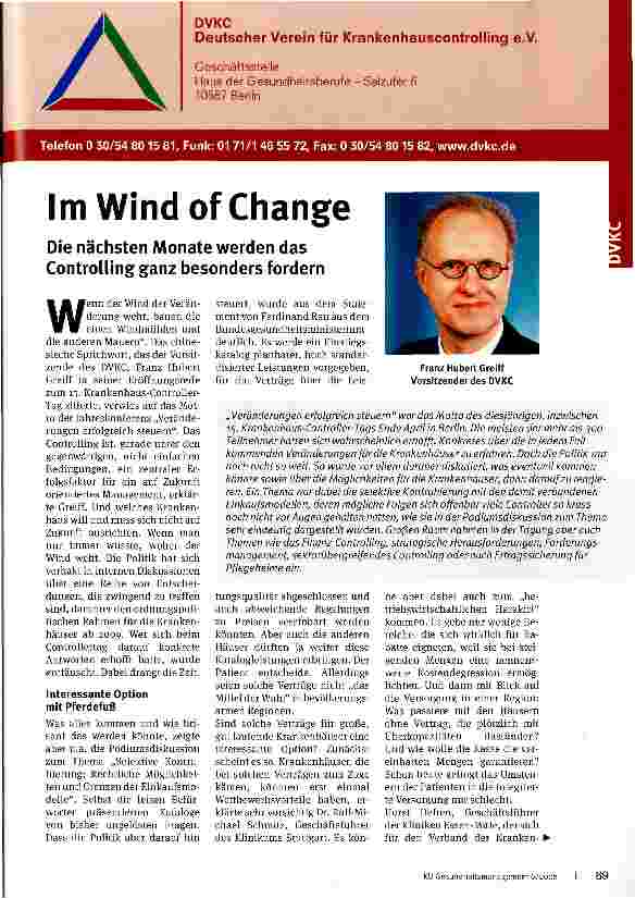 Vorschauseite 1: Im Wind of Change Die nächsten Monate werden das Controlling ganz besonders fordern